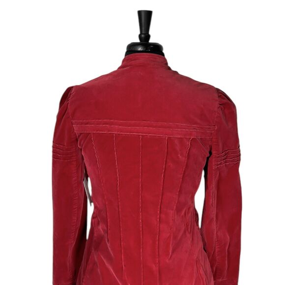 Free People Womens Maven Pintuck Military Jacket Red Velvet Embroidered Button S - Picture 8 of 12